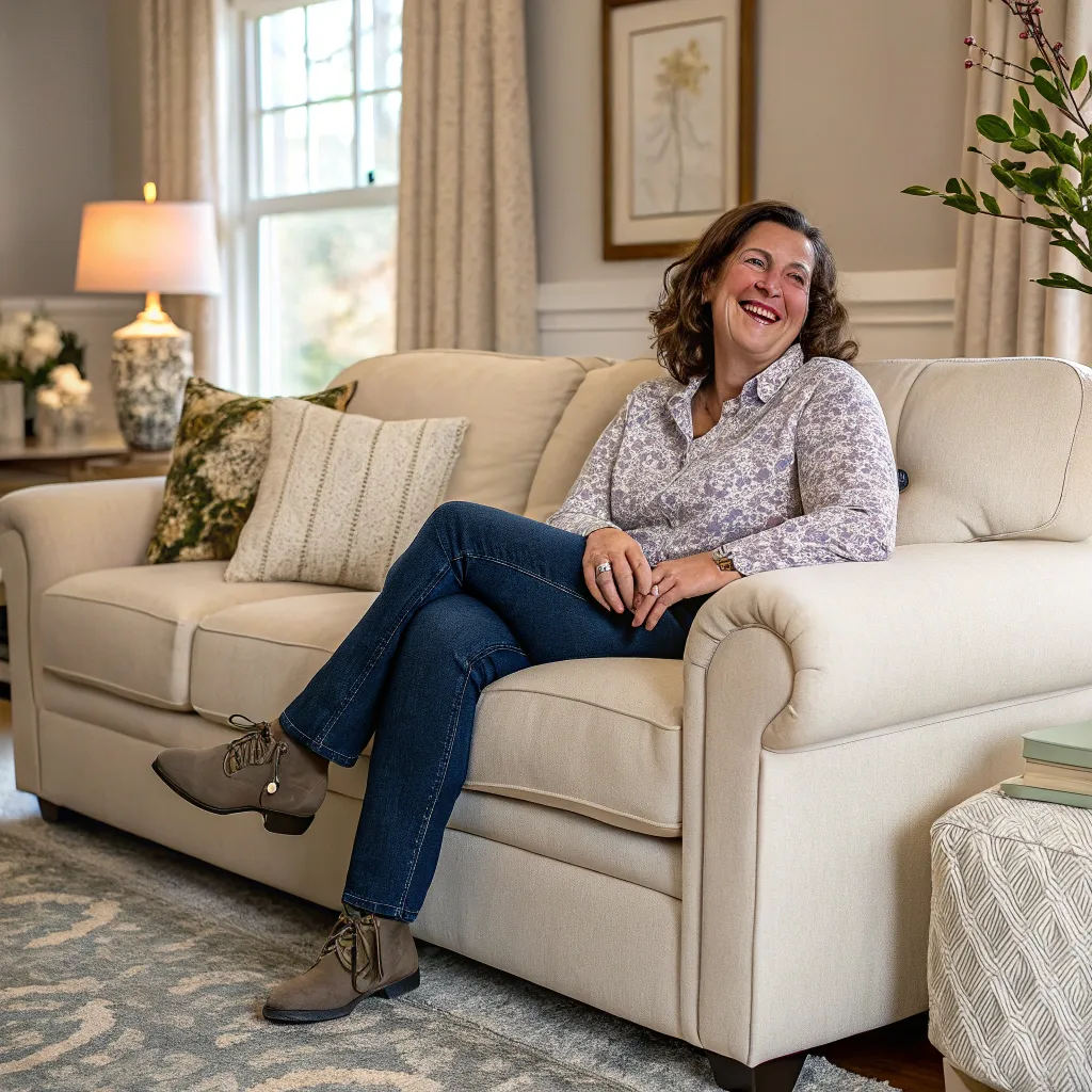 Happy customer with a new sofa